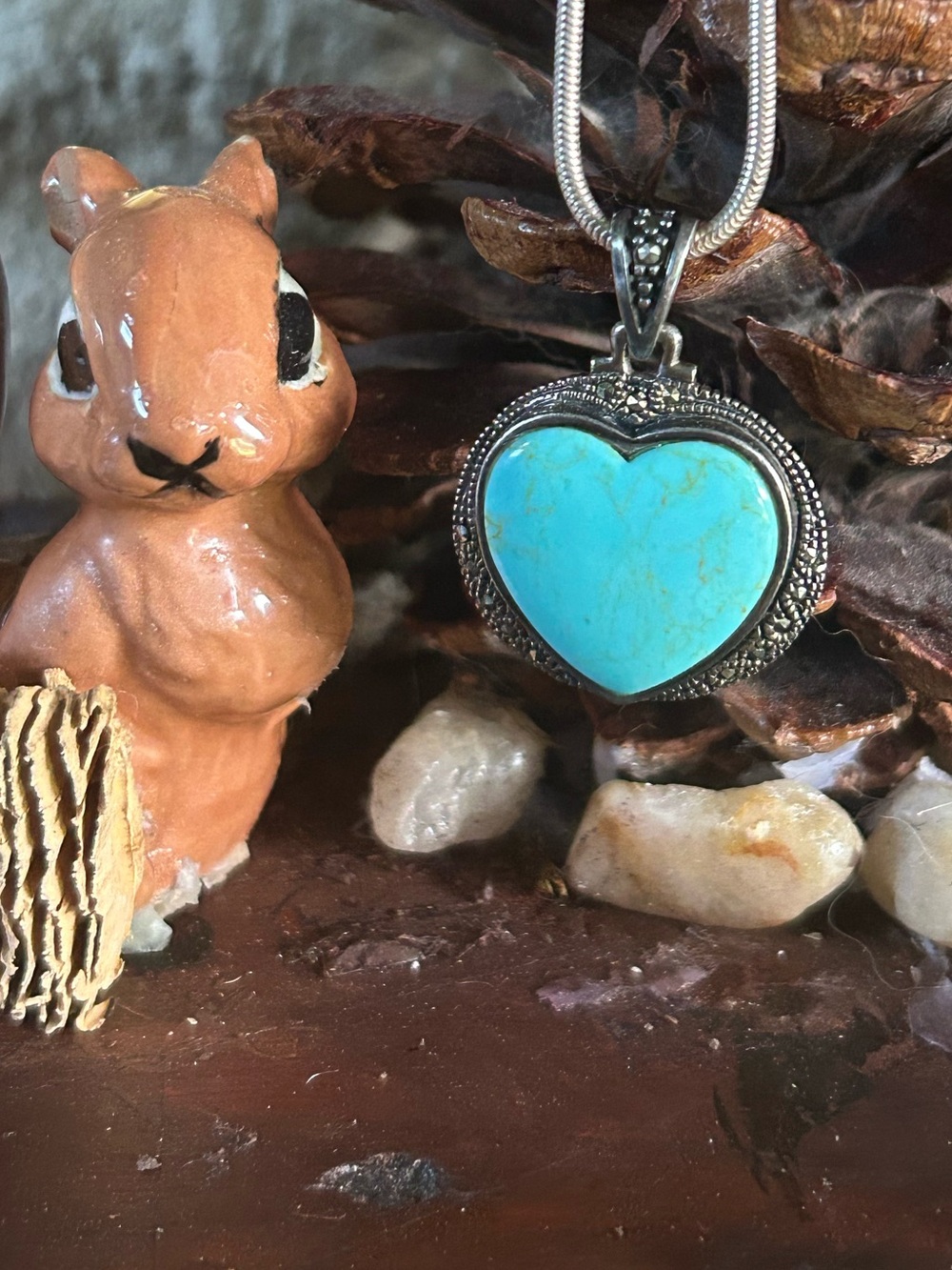 925 Sterling Turquoise double sided vintage fabulous heart necklace